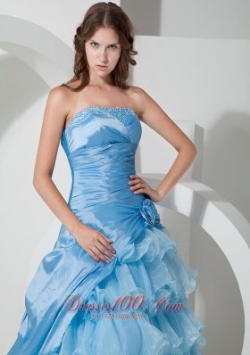 Baby Blue Organza layered Ruffles Prom Dress