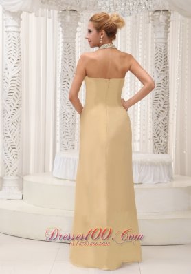 High Slit Beaded Decorate Halter Prom / Evening Dress