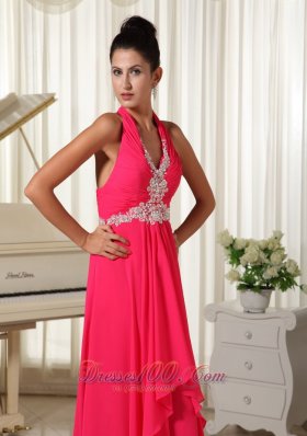 Halter Waist Appliques Chiffon Overlay with Slit Prom Gown