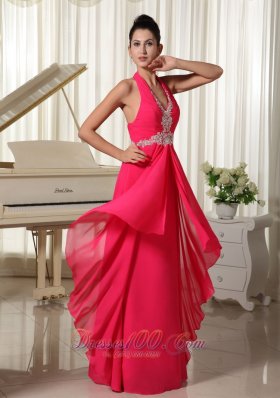 Halter Waist Appliques Chiffon Overlay with Slit Prom Gown