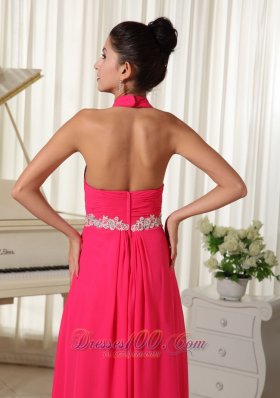 Halter Waist Appliques Chiffon Overlay with Slit Prom Gown