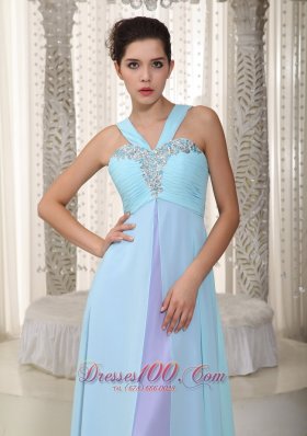 Aqua Blue and Lavender Straps Beading Chiffon Prom