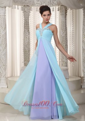 Aqua Blue and Lavender Straps Beading Chiffon Prom