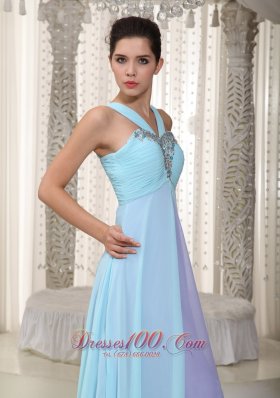 Aqua Blue and Lavender Straps Beading Chiffon Prom