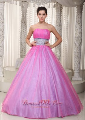 A-Line / Princess Beading Sash Prom Gowns Pink