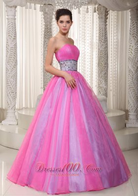 A-Line / Princess Beading Sash Prom Gowns Pink