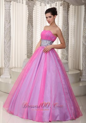 A-Line / Princess Beading Sash Prom Gowns Pink