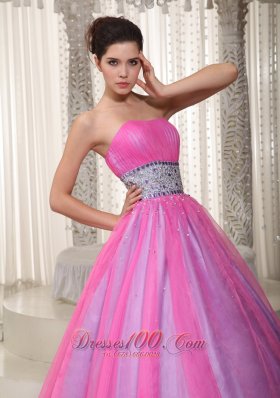 A-Line / Princess Beading Sash Prom Gowns Pink