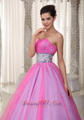 A-Line / Princess Beading Sash Prom Gowns Pink