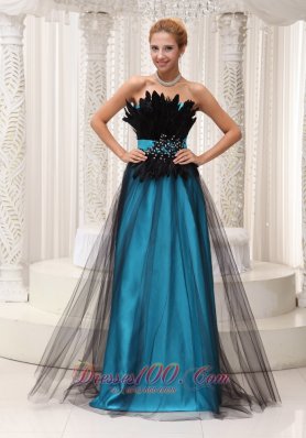 Feather Beaded Tulle and Taffeta Prom / Pageant Dress