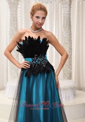 Feather Beaded Tulle and Taffeta Prom / Pageant Dress