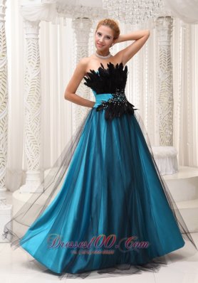 Feather Beaded Tulle and Taffeta Prom / Pageant Dress