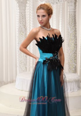 Feather Beaded Tulle and Taffeta Prom / Pageant Dress