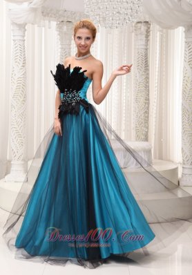 Feather Beaded Tulle and Taffeta Prom / Pageant Dress