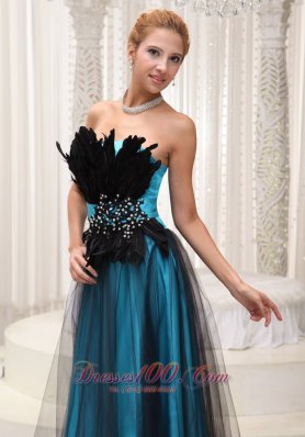 Feather Beaded Tulle and Taffeta Prom / Pageant Dress