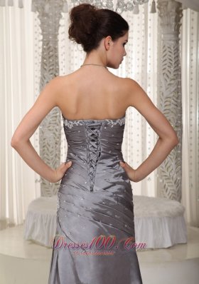 Column Elastic Woven Satin Appliques Prom Dress 2013