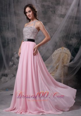 Asymmetrical One Shoulder Beaded Bodice Prom Gown