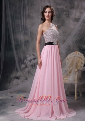 Asymmetrical One Shoulder Beaded Bodice Prom Gown