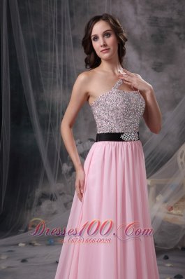 Asymmetrical One Shoulder Beaded Bodice Prom Gown