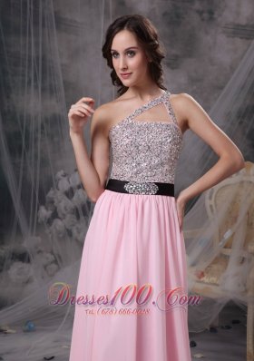 Asymmetrical One Shoulder Beaded Bodice Prom Gown