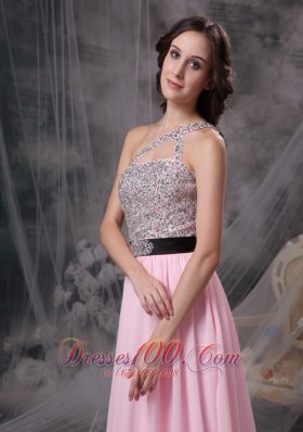 Asymmetrical One Shoulder Beaded Bodice Prom Gown