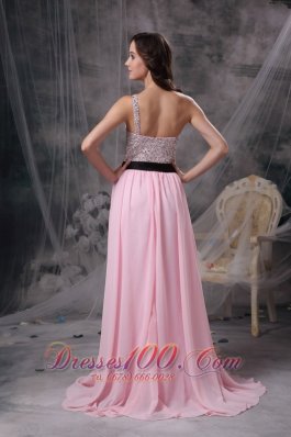 Asymmetrical One Shoulder Beaded Bodice Prom Gown