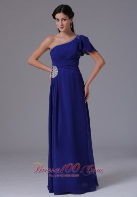 Asymmetrical One Shoulder with Short Sleeves Prom Dress