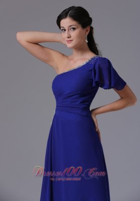 Asymmetrical One Shoulder with Short Sleeves Prom Dress