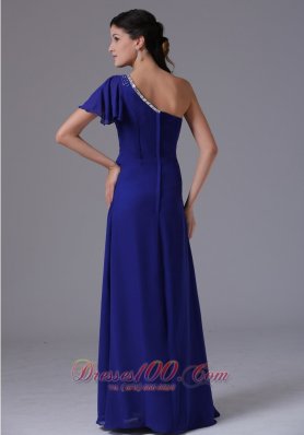 Asymmetrical One Shoulder with Short Sleeves Prom Dress