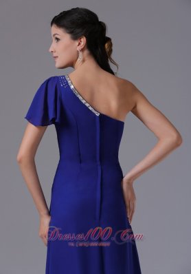 Asymmetrical One Shoulder with Short Sleeves Prom Dress