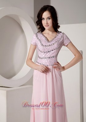 Beadwork Bodice with Short Sleeves Evening Dress