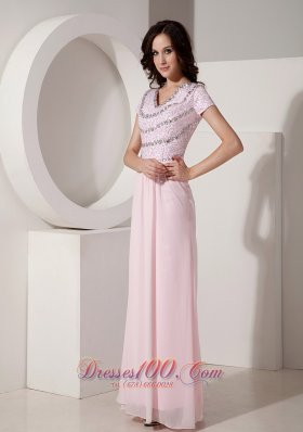 Beadwork Bodice with Short Sleeves Evening Dress