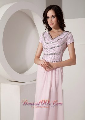 Beadwork Bodice with Short Sleeves Evening Dress