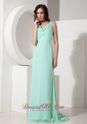 Apple Green Mother of Bride Dress Drapping Neck Sweep Train