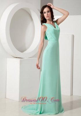 Apple Green Mother of Bride Dress Drapping Neck Sweep Train