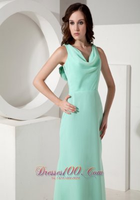 Apple Green Mother of Bride Dress Drapping Neck Sweep Train