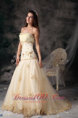 Princess Wedding Dress Organza Embroidery Brush Train