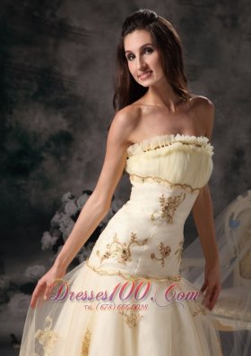 Princess Wedding Dress Organza Embroidery Brush Train