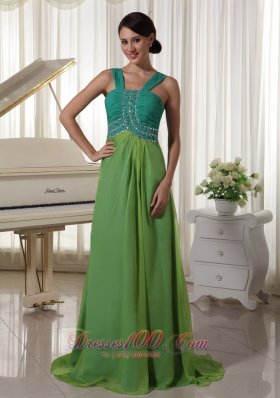 Brush Train Turquoise and Spring Green Prom Dress