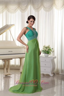 Brush Train Turquoise and Spring Green Prom Dress