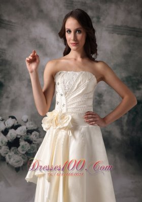 Light Apricot Wedding Dress Taffeta Hand Made Flowers