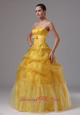 Gold and Sashes Military Ball Gowns Layered Ruffles