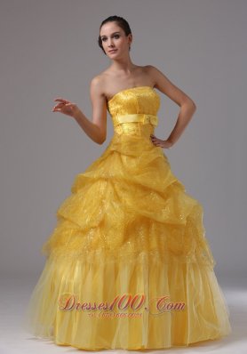 Gold and Sashes Military Ball Gowns Layered Ruffles