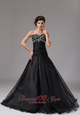 Black Organza Prom Dress With Brush Train Princess