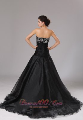 Black Organza Prom Dress With Brush Train Princess