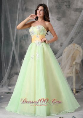 Yellow Green A-line Quinceanera Dress Organza Appliques