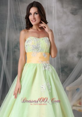 Yellow Green A-line Quinceanera Dress Organza Appliques