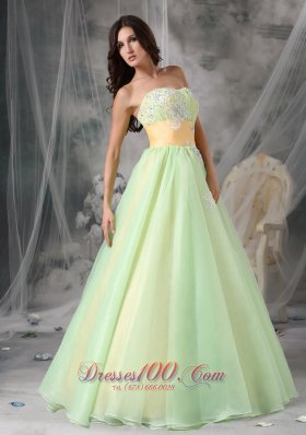 Yellow Green A-line Quinceanera Dress Organza Appliques