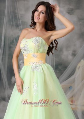 Yellow Green A-line Quinceanera Dress Organza Appliques