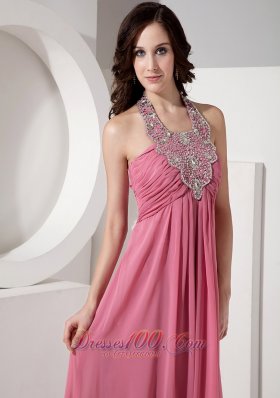 Popular Halter Top Necklace Ruched Prom Dress